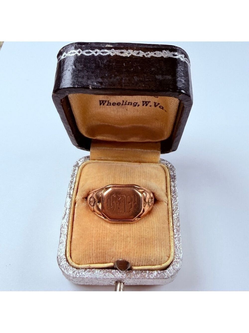 10K Solid Rose Gold Antique Ostby Barton Monogram Gothic Font Signet VTG Ring
